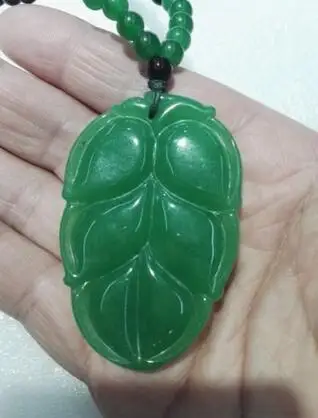

Hand carved Malay eucalyptus jadestone leaves necklace pendant