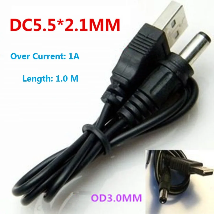 2 шт./лот, USB 5.5*2.1 мм DC 5 В более 1A ток, мощность Шнур зарядки линии, 1.0 м Pure Медь кабель