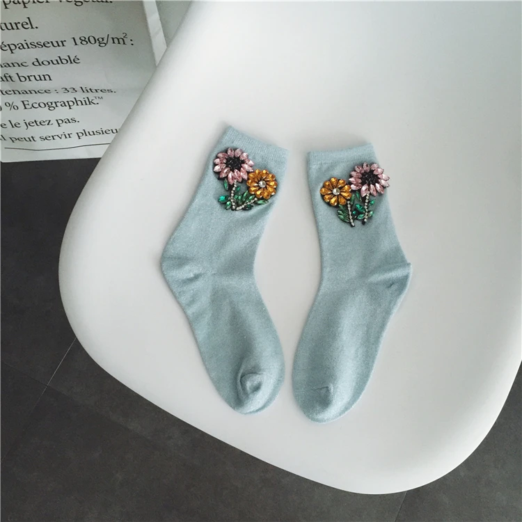 Женские зимние короткие шелковые носки, цветные Серебристые блестящие носки со стразами