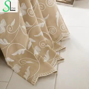 

Angel Wings Cotton Yarn Embroidery Curtain Fabric Screens Special Cutting Edge Curtains For Living Room Cortina Window Modern
