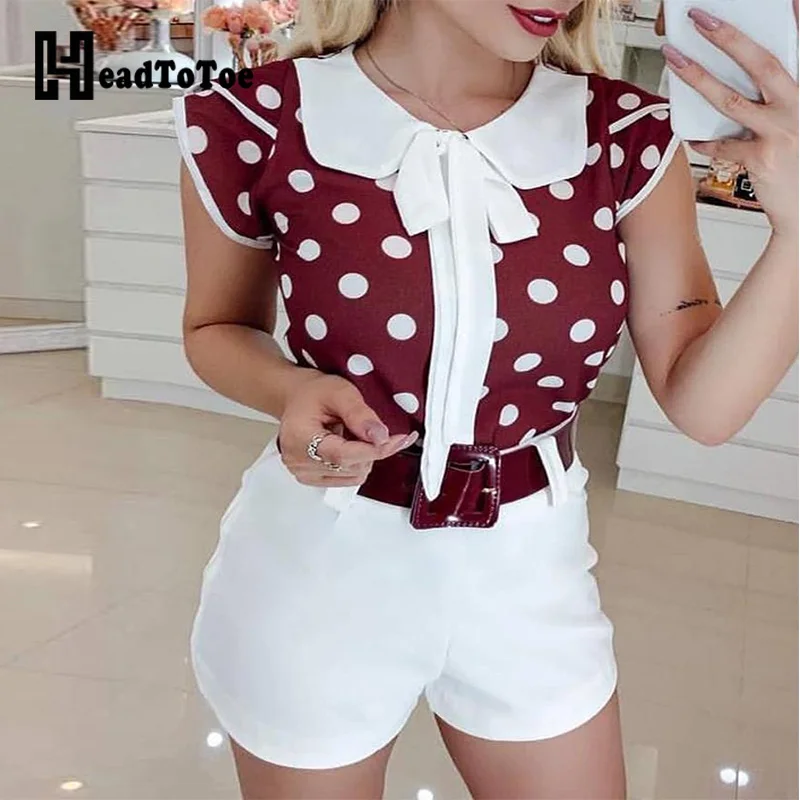 

Peter Pan Collar Dot Print Casual Blouse