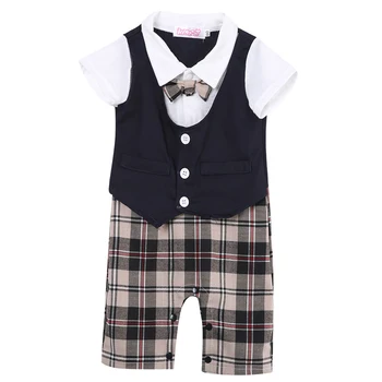

Baby Summer Bib Overall Romper For Infant Boys Gentleman Boys Romper Short Sleeve