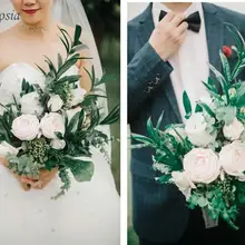 Западный стиль Свадебный букет de la mariee невесты Искусственные Розовые розы ручной работы зеленый лист Свадебные цветы Свадебные букеты