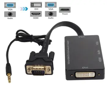 

VGA to VGA/Audio/HDMI/DVI 4in1 Dongle Adapter Multiport Splitter Converter for HDTV PC Monitor Projector
