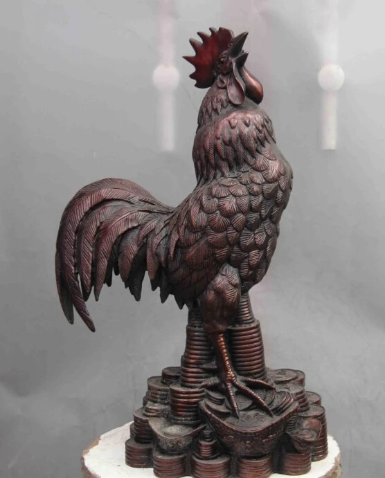 

China Red Bronze Copper Fengshui Yuanbao Zodiac Cock Rooster Chanticleer Statue