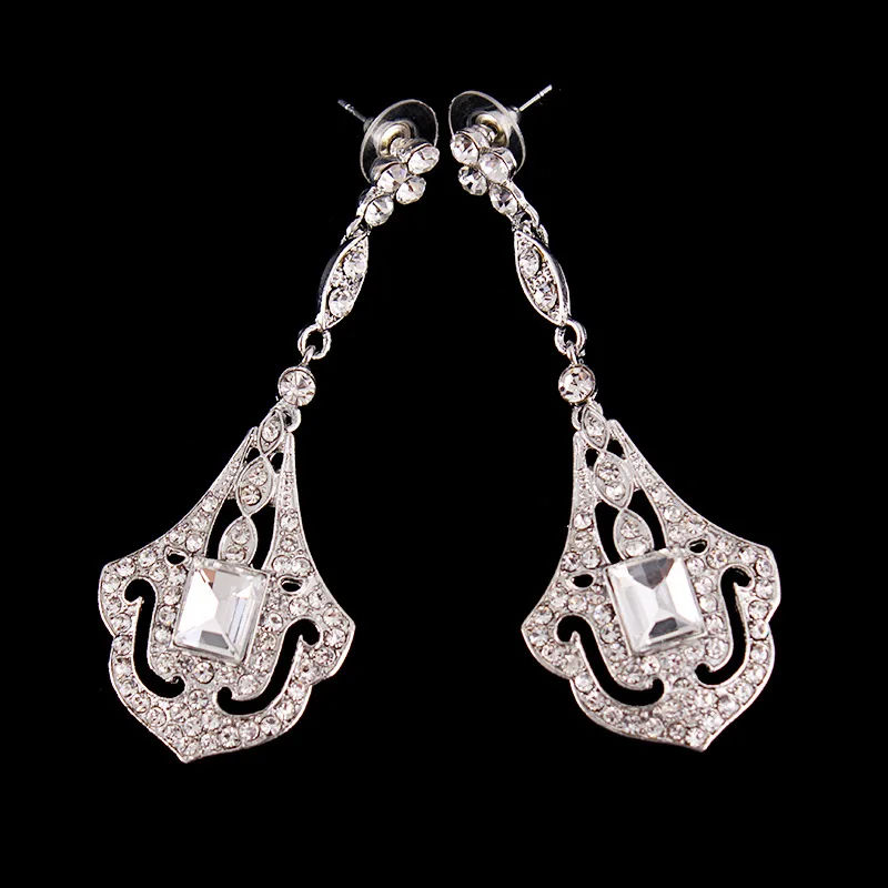 SLBRIDAL Art Deco Crystal Pearls Rhinestones Wedding Dangle Earrings Bridesmaids Earrings Bridal Drop Earrings Women Jewelry