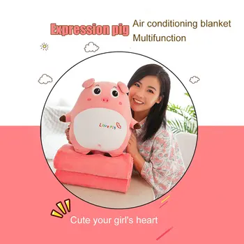 

New Hot Multi-function Cute Piggy Plush Pillow Hand Warmer with Air Conditioning Blanket SMD66
