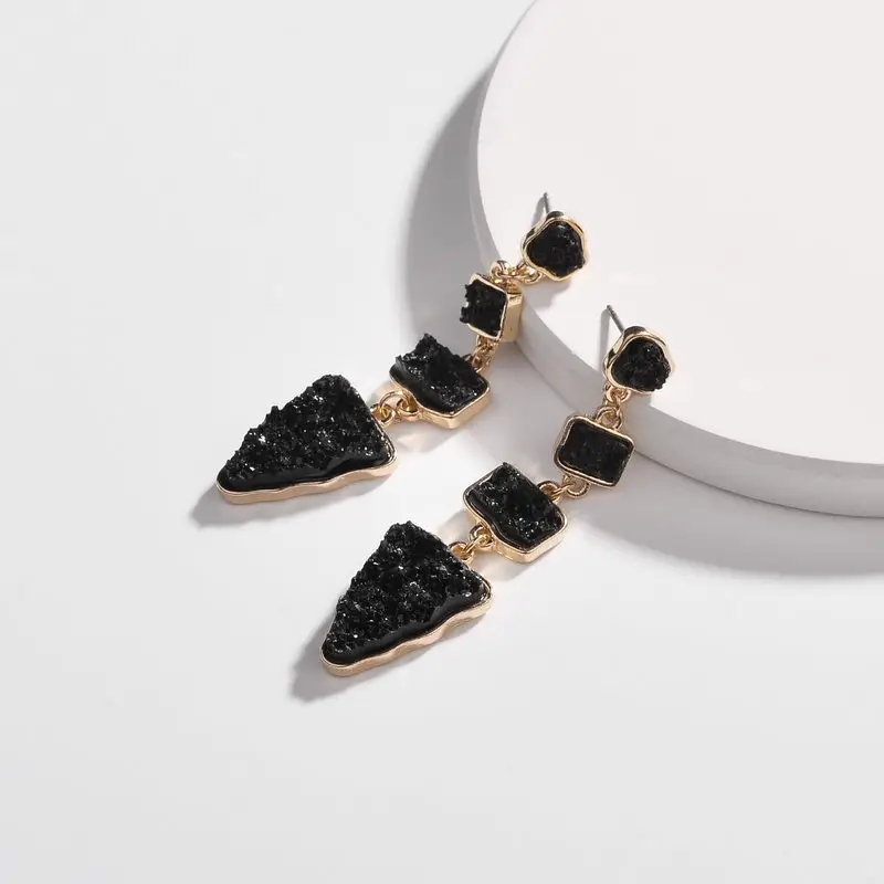 

Resin Stone Druzy Quartz Arrow Head Dangle Drops Earrings for Women Arrowhead Drop Statement Earrings