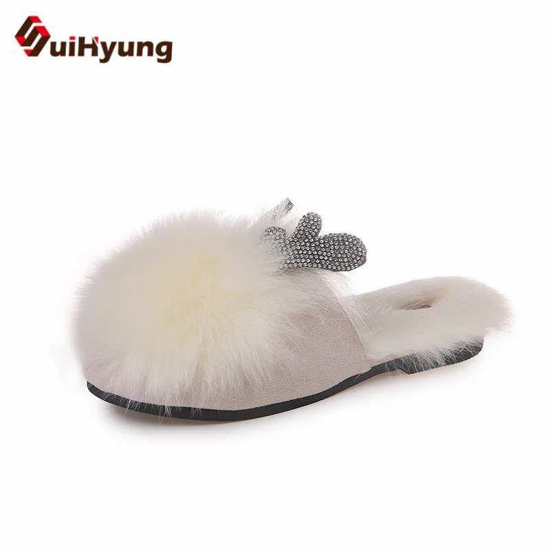 

Suihyung Women Winter Furry Home Slippers Warm Plush Indoor Shoes Faux Fur Casual Slip On Wedges Slides Ladies Bedroom Footwear
