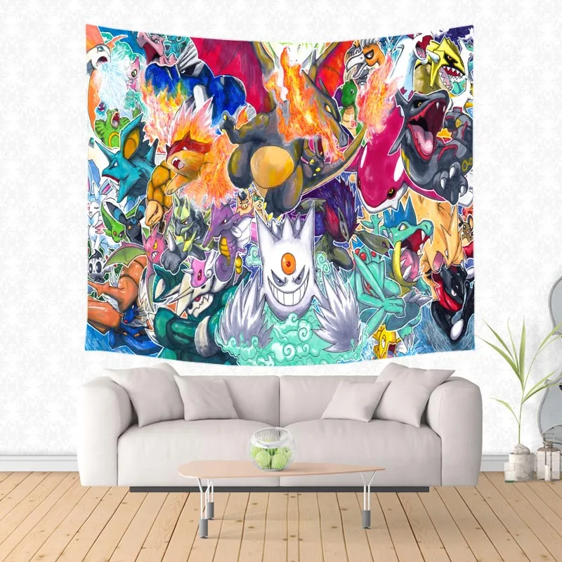 

Pokemon Pattern Polyester Tapestry Beach Yoga Picnic Mat Travel Throw Blanket Custom Bed Sheet Home Decor