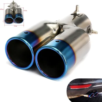 

Blue Car Round Exhaust Muffler Tip Stainless Steel Exhause 1 to 2 Dual Pipe Chrome Trim Modified Car Rear Tail Throat Liner