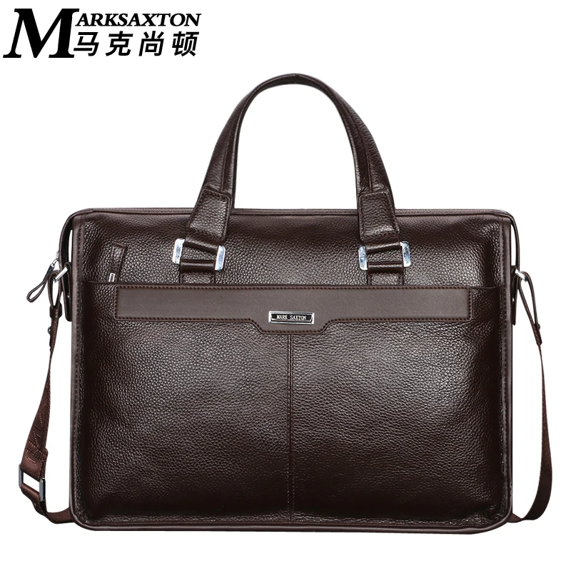 

MARK SAXTON Brand Design Man Commercial Male Handbag Genuine Cow Leather Shoulder Men's Casual bag Real Leather Briefcase