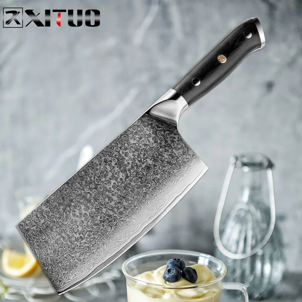 XITUO набор кухонных ножей из дамасской стали santoku, острый нож для мяса, филе, фруктов, овощей, кухонная утварь, черный, Новинка - Цвет: 7inch cleaver knife