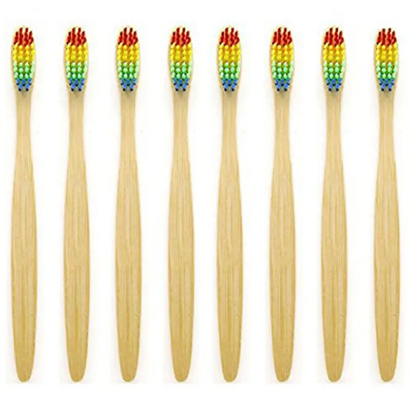 

Natural Bamboo Toothbrush Made with Rainbow Nylon Infused Bristles in Recycled Biodegradable Packaging (8 Counts)