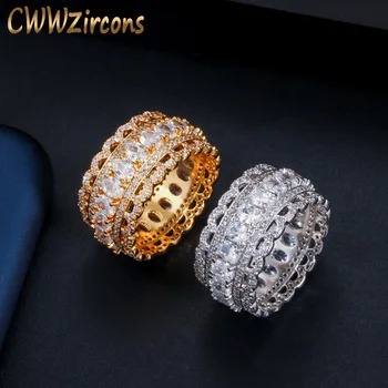 

CWWZircons High Quality Luxury Dubai Cubic Zirconia Stones Pave Yellow Gold Big Wedding Band Party Rings for Women R138