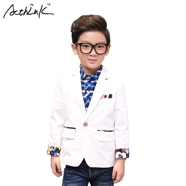 ActhInK New Boys White Wedding Blazer Brand Children Formal Floral Suit Blazer for Boys Gentle