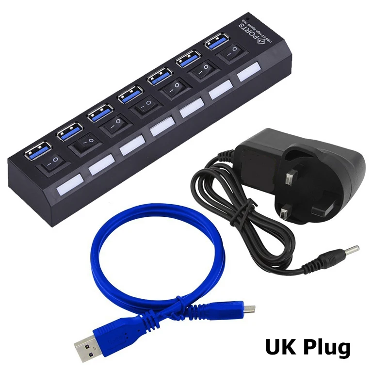 USB HUB 3,0 Супер скорость 5 Гбит/с 7 портов USB 3,0 usb-хаб с переключателем включения/выключения Platooninsert для компьютера ноутбука периферийные устройства