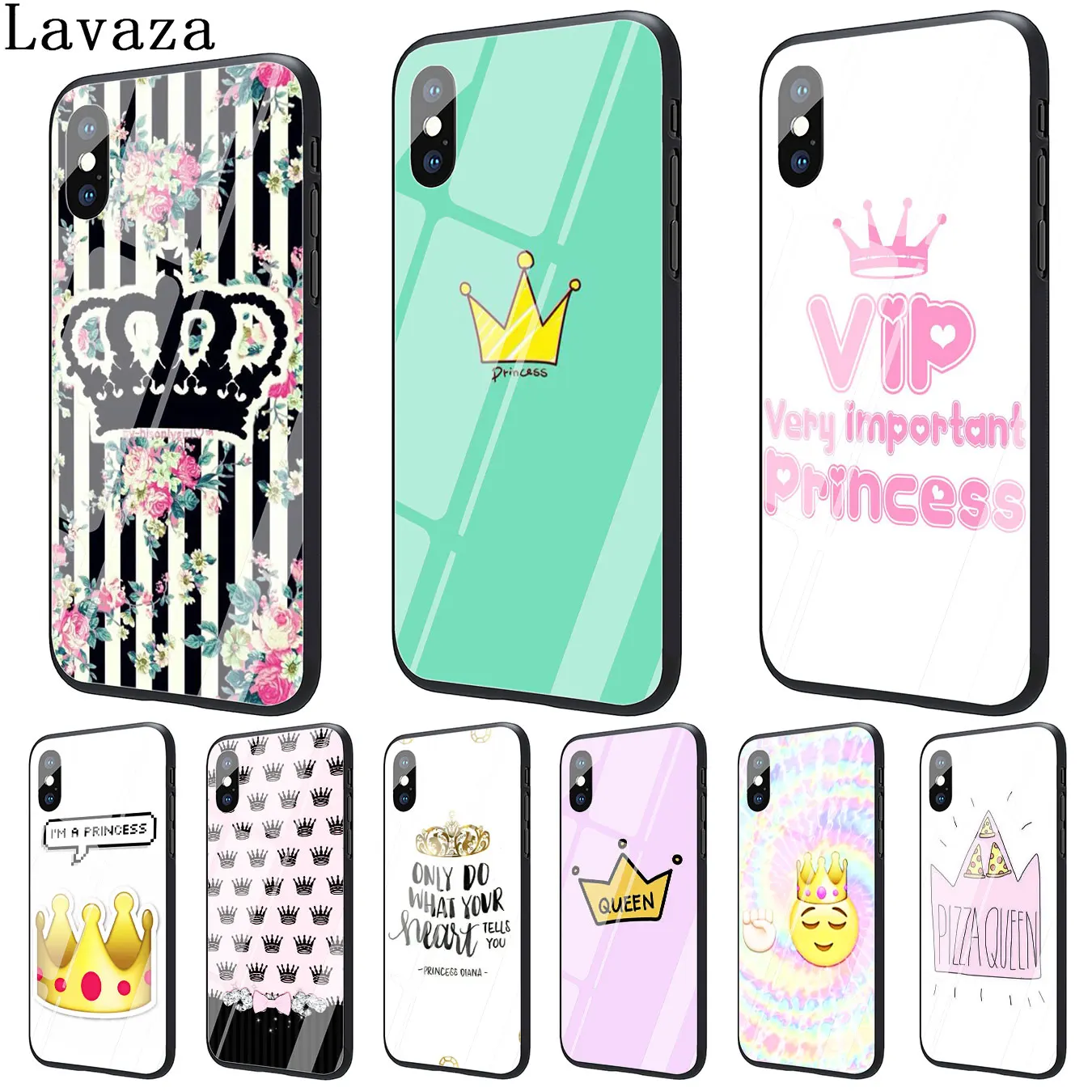 cheap Lavaza PRINCESS Queen boss crown king Tempered Glass Phone Cover Case for Apple iPhone XR XS Max X 8 7 6 6S Plus 5 5S SE Cases