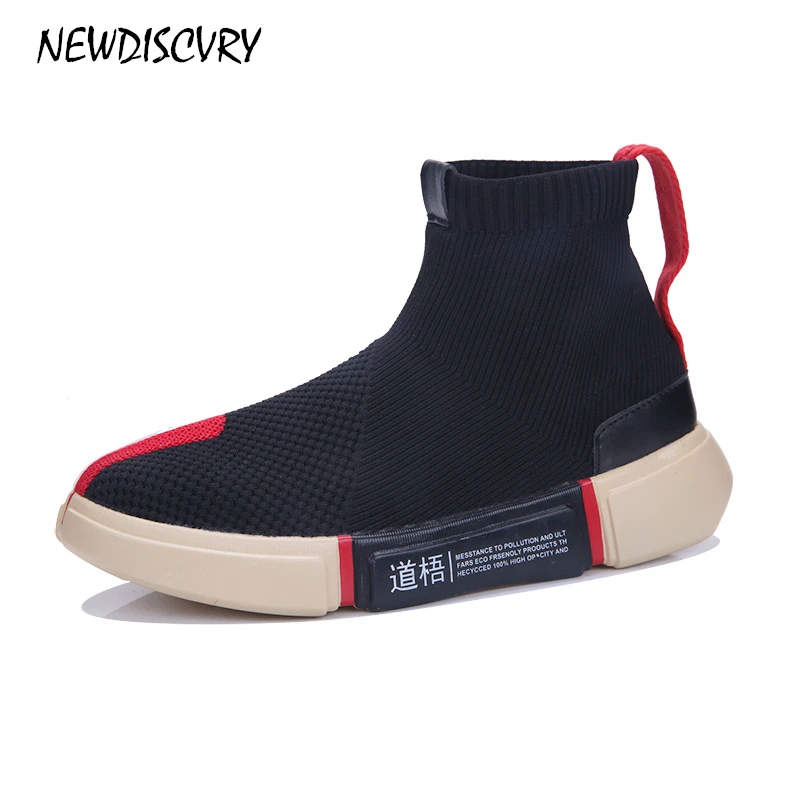 

NEWDISCVRY Socks Boots Men Lightweight High Top Men's Sneakers 2018 Brand Breathable Slip On Flat Dad Shoes Man Stretch Footwear