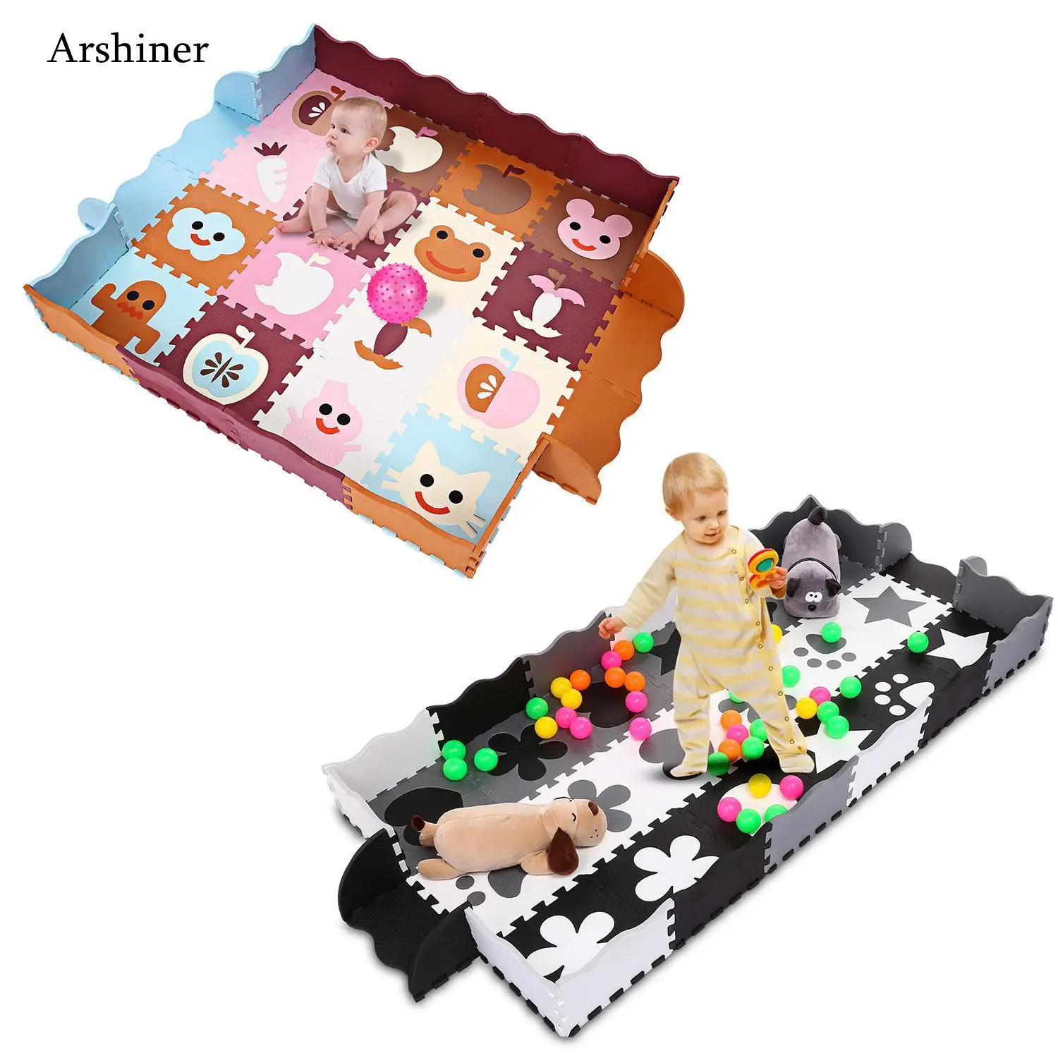 

28Pcs Baby Soft EVA Foam Puzzle Play Floor Mat Carpets Infant Animal Crawling Pad Soft Foam Floor Mat with Fence Toys For kids