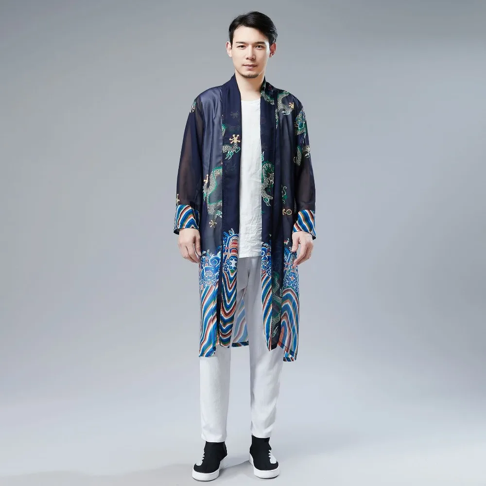 LZJN 2019 Japanese Kimono Cardigan Men Dragon Pattern Print Long Kimono Cardigan Men Thin Mens Kimono Cardigan Jacket Coat  (34)