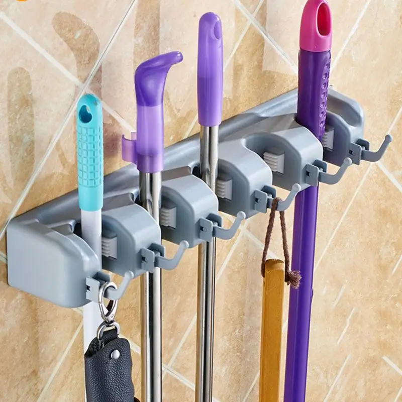 

5 Position Mop Broom Holder Bathroom Organizer Wall Mounted ABS Mop Holder Hanging Mop Broom Shovel kitchen Organizer