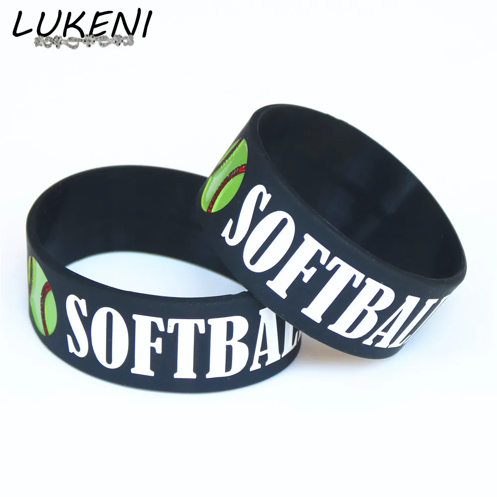 1PC Silicone Softball Wristbands 1" Wide Black Sport Silicone Bracelet