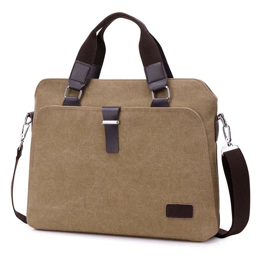 Универсальная сумка для ноутбука, мужской холщовый портфель, Офисная дорожная сумка через плечо, Портативная сумка для ноутбука, вместительная сумка - Цвет: Light Brown
