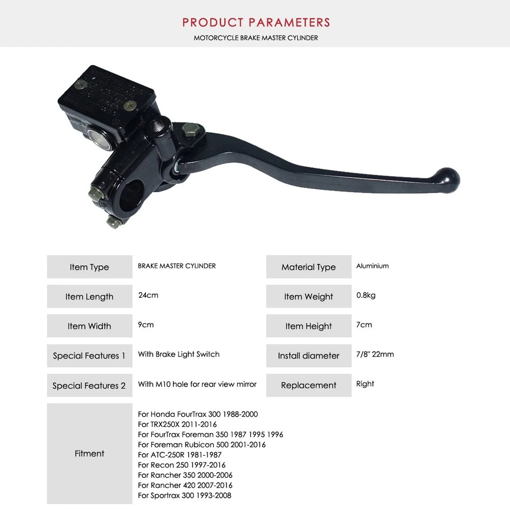 22 мм Универсальный спереди ATV главный цилиндр тормозной муфты резервуар рычаги для Honda ранчо Sportrax Ринкон Recon 250 350 400 450