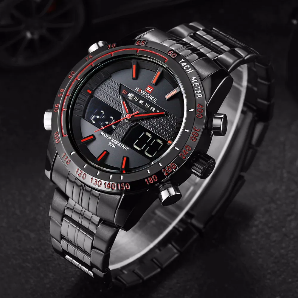 Naviforce Men font b Watch b font Fashion LED Analog Digital font b Watches b font