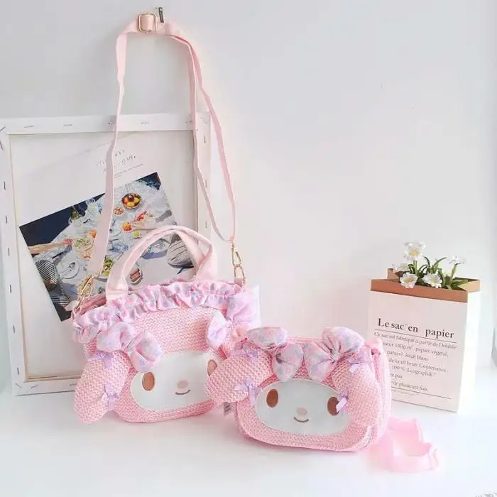 

New cartoon My melody handbag Weaving anime bag shoulder bags for girls summer