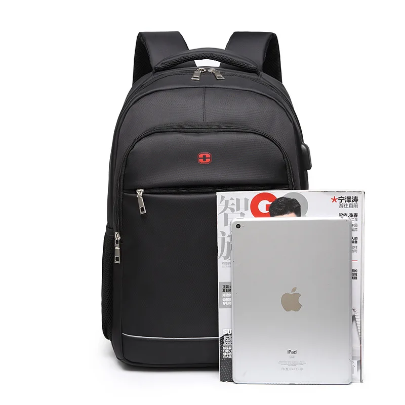 Зарядка через USB, школьные сумки для подростков, рюкзак для ноутбука для мальчиков, мужской нейлоновый черный однотонный высококачественный школьный рюкзак для школьников, сумка для книг