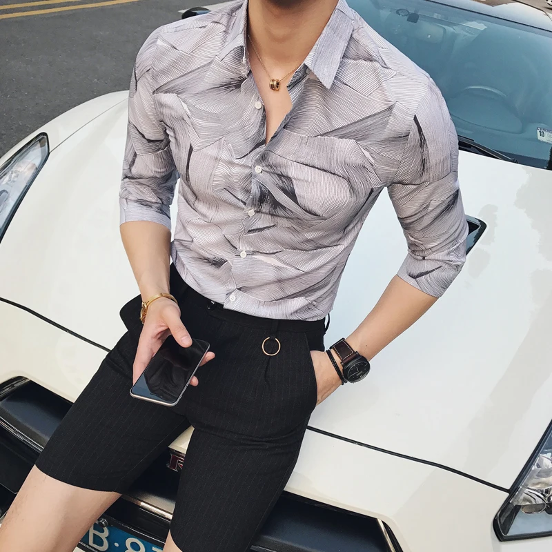 

M-2XL!!! 2018 summer fashion personality fancy slim half sleeve shirt male shirt