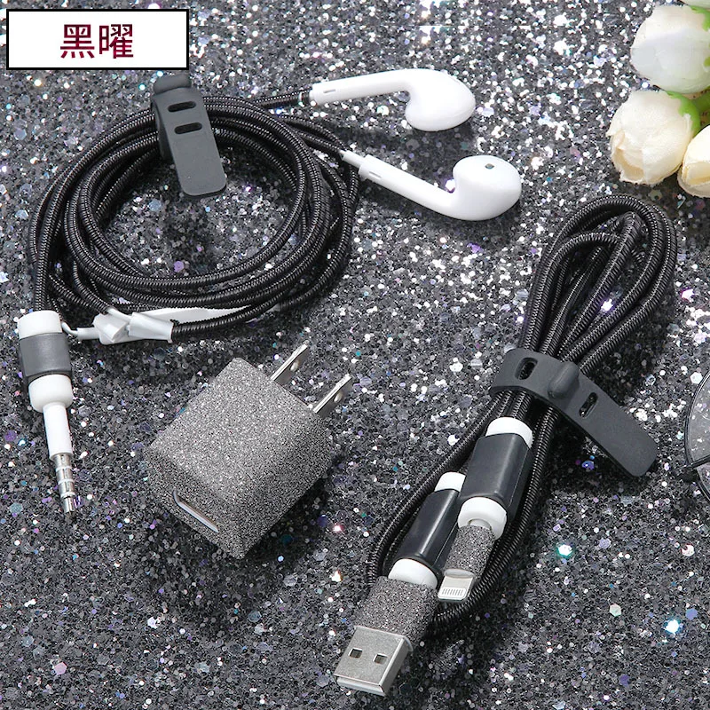 Мода ТПУ Спиральный шнур кабель протектор для iPhone x 8 6 7 USB зарядное устройство Bling наклейки с кабель Winder провода Организатор