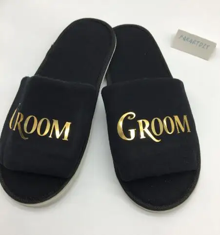 

personalize black wedding honeymoon bride groom spa slippers day groomsman bridesman hen night Bachelorette party favors gifts