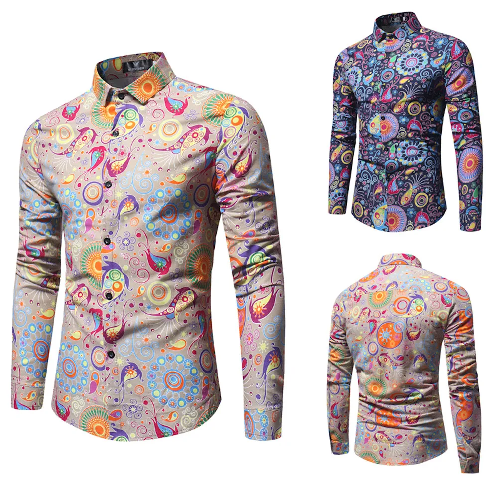 

Mens Fashion Printed Blouse Casual Long Sleeve Slim Shirts Tops