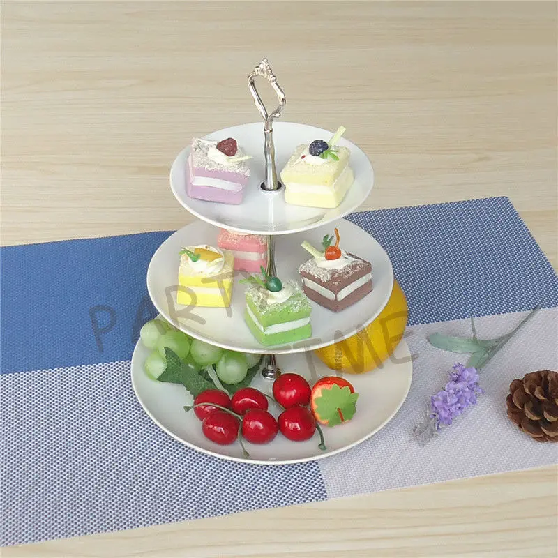 Белый сервировочная стойка для дня рождения и Свадебная вечеринка, кекс и фруктов 3-х слойные тарелки башня