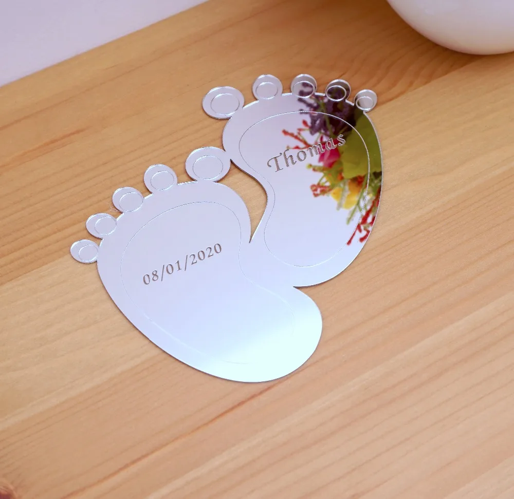 

20pcs 12cm Height Baby Footprint Engrave Name Date Mirror Personalized Customized Kid's Birthday Gift Babyshower Party Favors