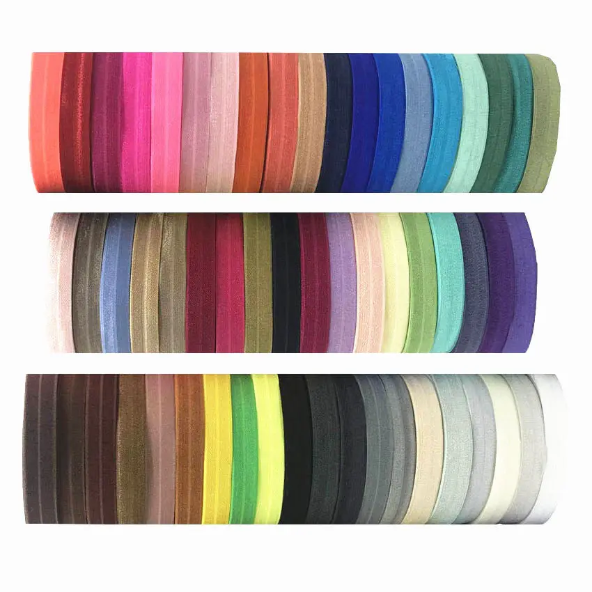 

10Yards 67 Candy Colors 5/8" Solid Fold Over Elastic Wholesale Plain FOE Gift Ribbon Webbing for DIY Headwear Hair Accessories