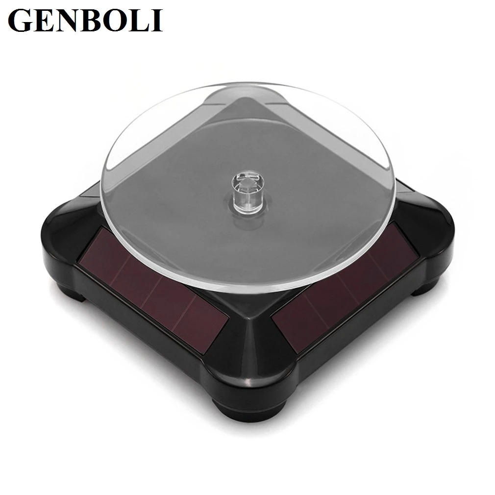 

10*10*4.2cm 360 Degree Turntable Rotating Solar Power Battery Jewelry Display Watch Stand Holder Ring Sunglasses Stand