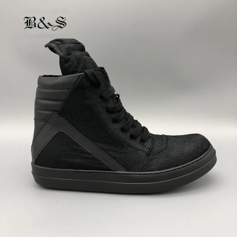 Black Piel Calle Hop Hechas Fresca Cuero Botas Trainer Negro Oscuridad Roca Hip Tendencia Mano Completo De Lace Y Caballo Boot Up Sneaker Genuino A YO5qwTqxg