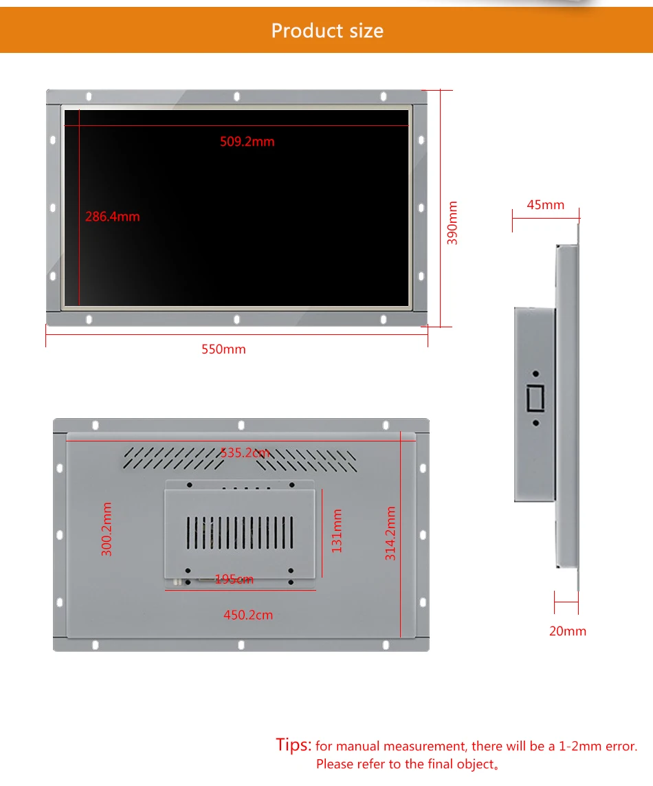 23 дюймов VGA/HDMI/ТВ/AV Интерфейс промышленный монитор/Дисплей 1920*1080 металлический корпус не -Сенсорный экран монитора для ПК открытой рамки