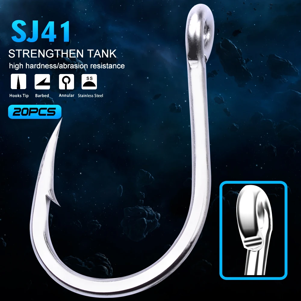 

FLYBASS 20pc 1/0-13/0 Strong stainless steel Jigging Hook Jig Big Fishing Hook Saltwater Fish Hook