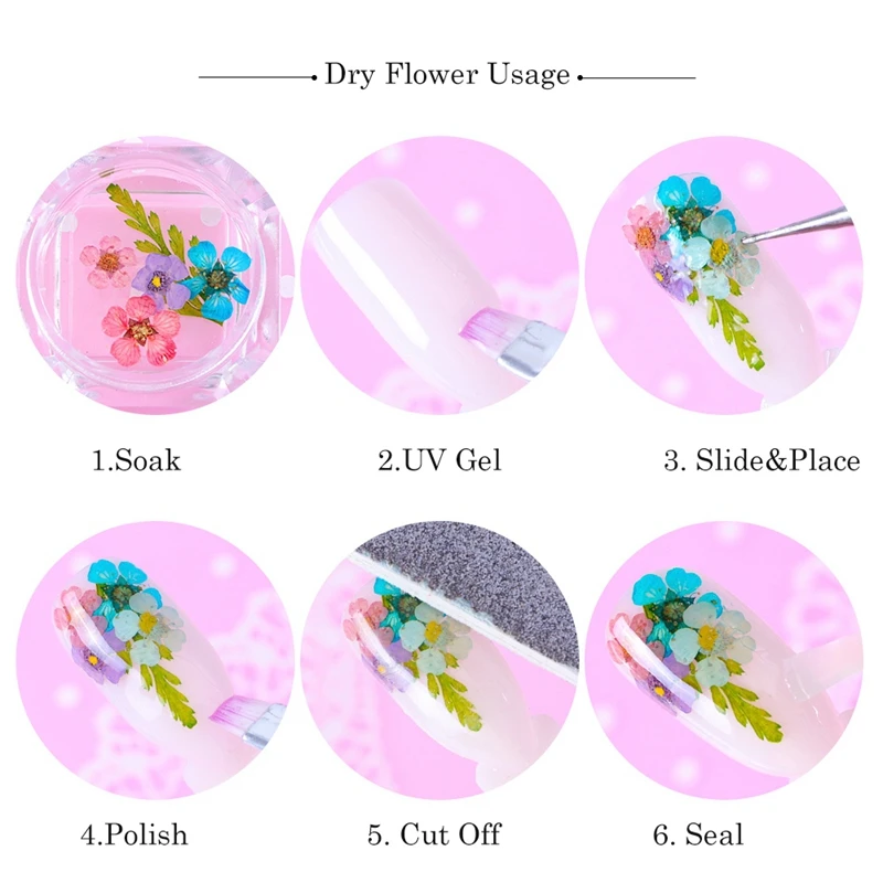 Смешанный натуральный сушеный цветок для ногтей Diy 3D прессованный цветок лист слайдер наклейка лак маникюр Дизайн ногтей украшения