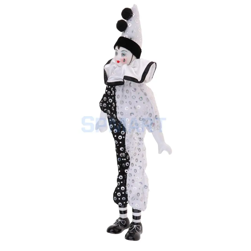 38cm 15 inch Adorable Porcelain Hanging Foot Clown Doll Harlequin Doll Circus Props Festival Gift Home Office Ornaments