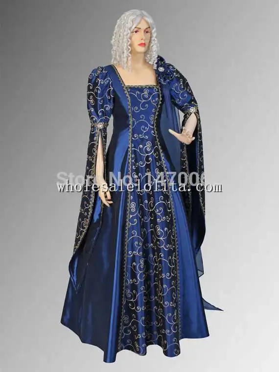 Custom Made 17th Century Baroque Blue Renaissance Dress Gown Handmade
