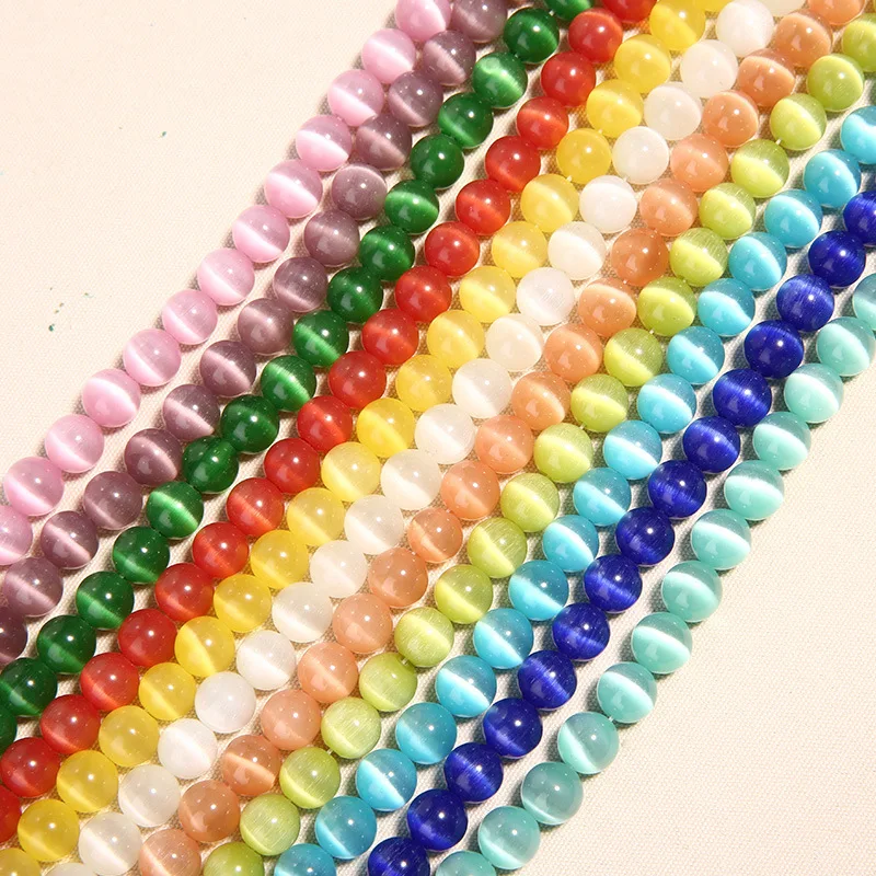 

1Strand 4/6/8/10/12/14mm Yellow/Pink/Purple/Green Natural Cat Eye Beads For DIY Jewelry Stone Spacer Beads Fit Necklace Bracelet