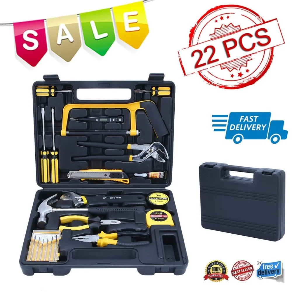 

Newest 22 Piece/SET Practical Home Repair Tools Kit Household Tool Kit for Home Maintenance With Storage Case Toolbox