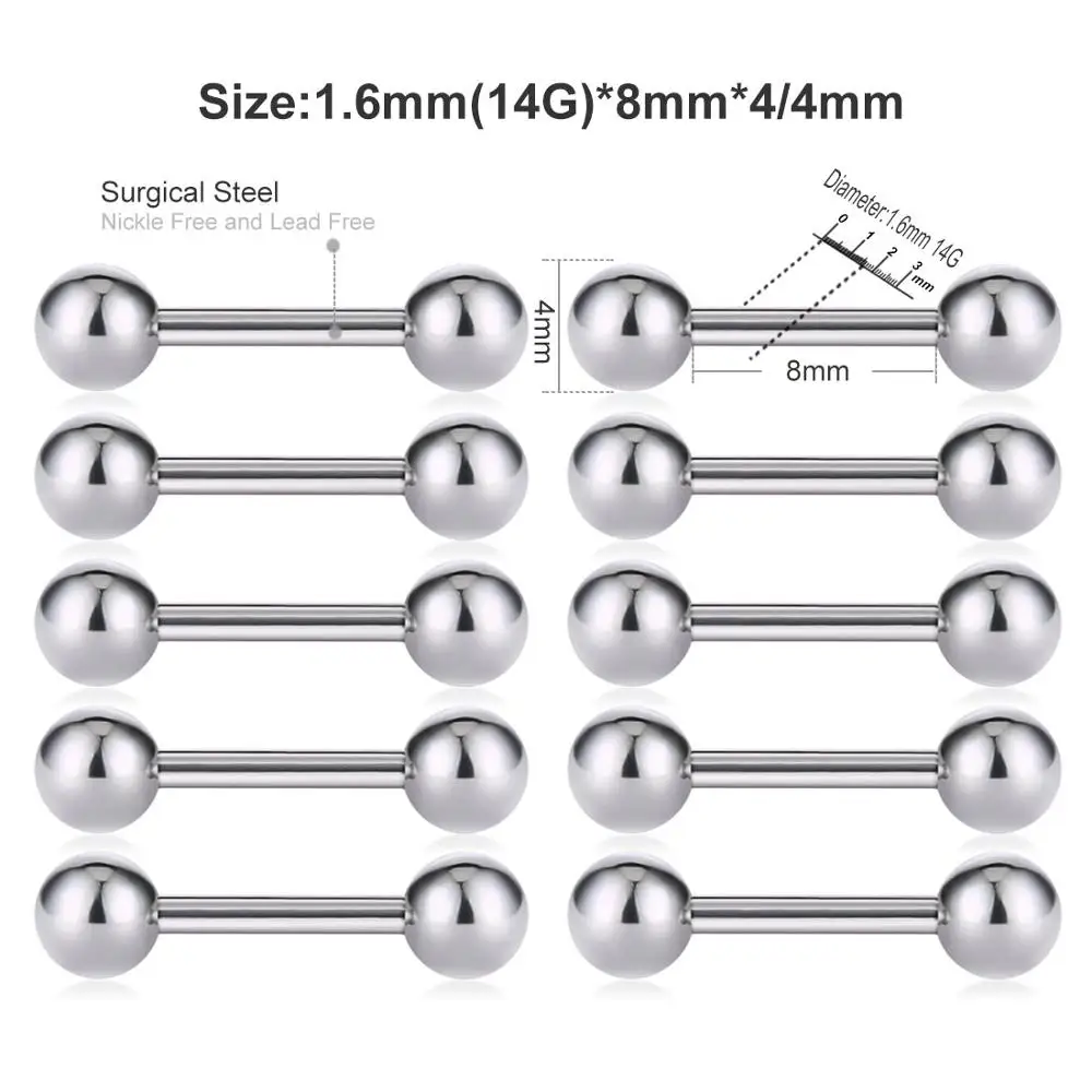 10 шт./лот, пирсинг для ушей, Стальные Шпильки для ушей, хрящевое кольцо для Козелка, спираль, пирсинг штанги для мужчин и женщин, ювелирные изделия для тела ES031 - Окраска металла: 10pcs 14GX8X4mm