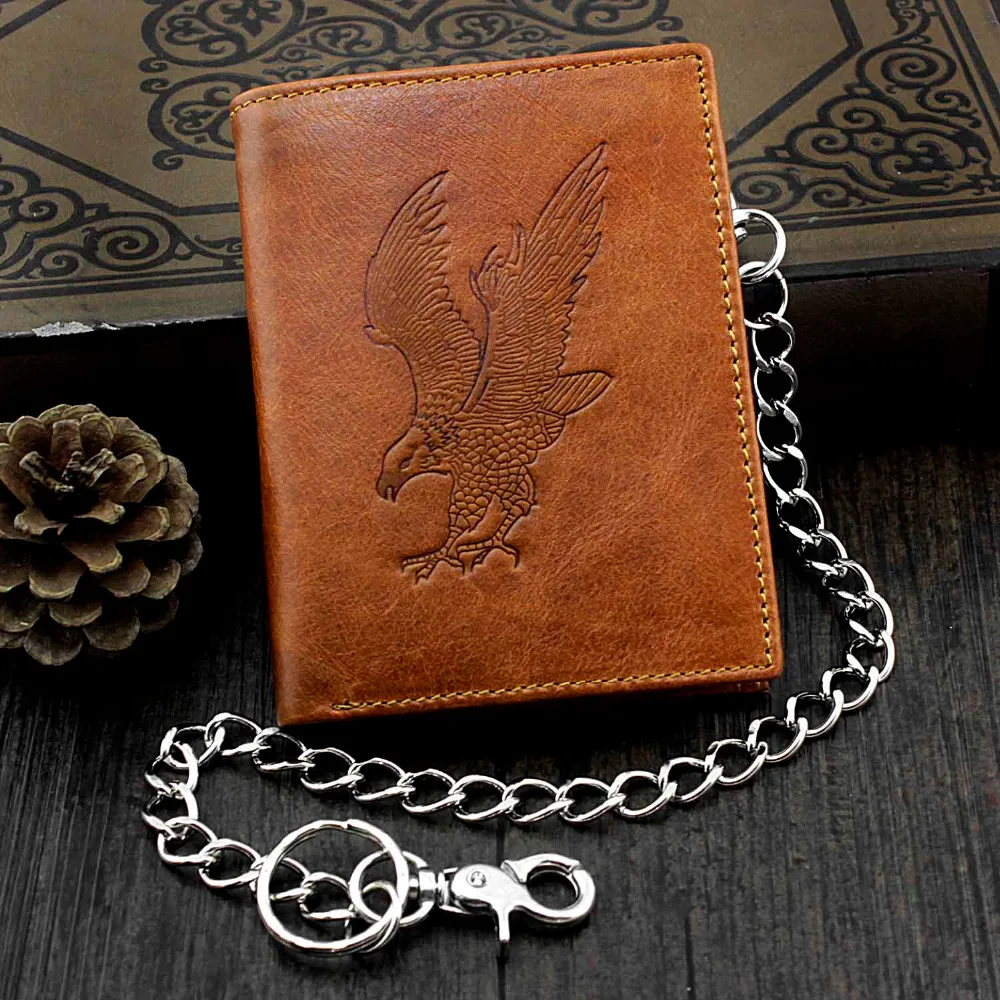 

Eagle Men's Vintage Genuine Leather Short Slim Biker Chain Wallet Purse card Holder